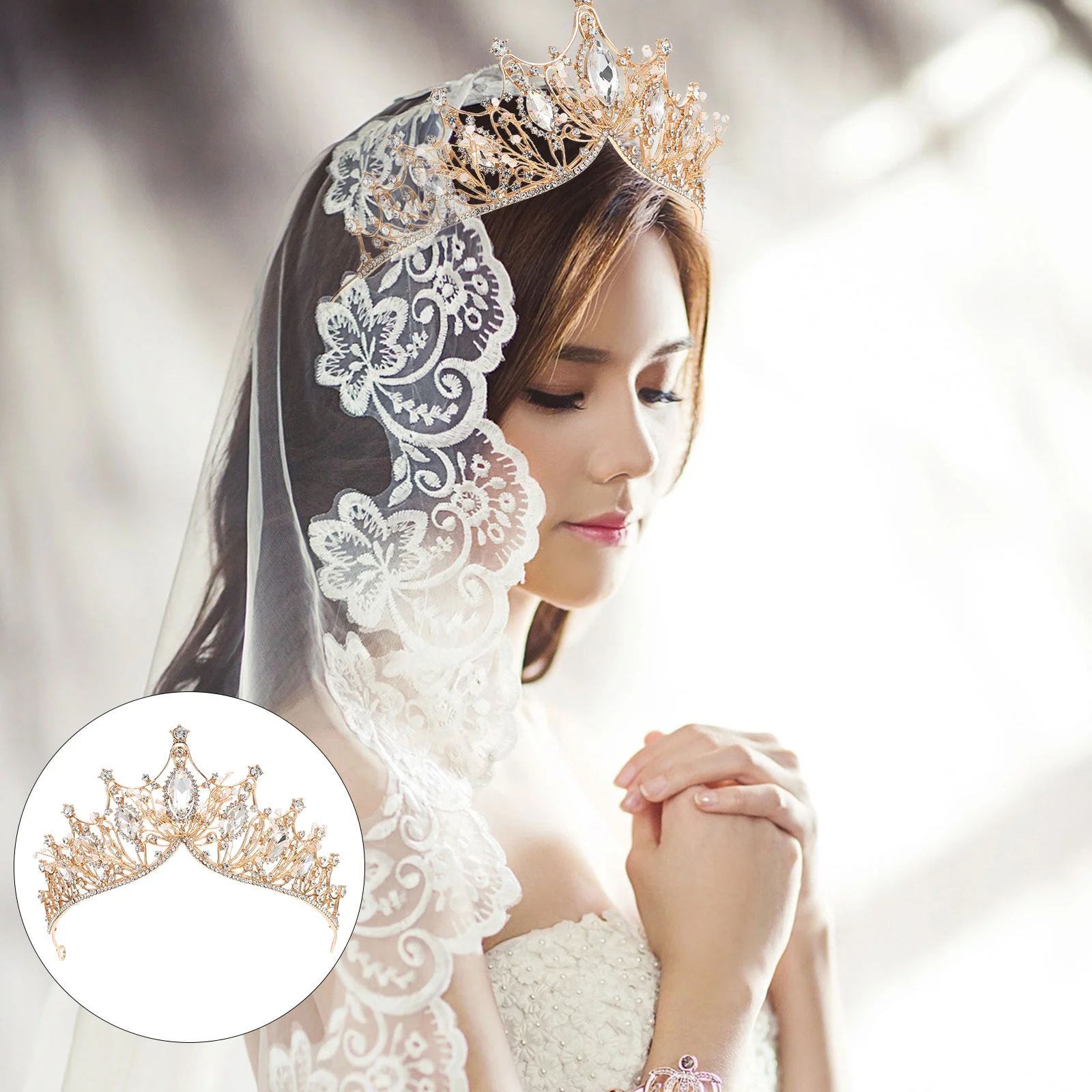 

Wedding Bride Hair Decor Crown Headband Rhinestone Design Crown Headdress for Banquet