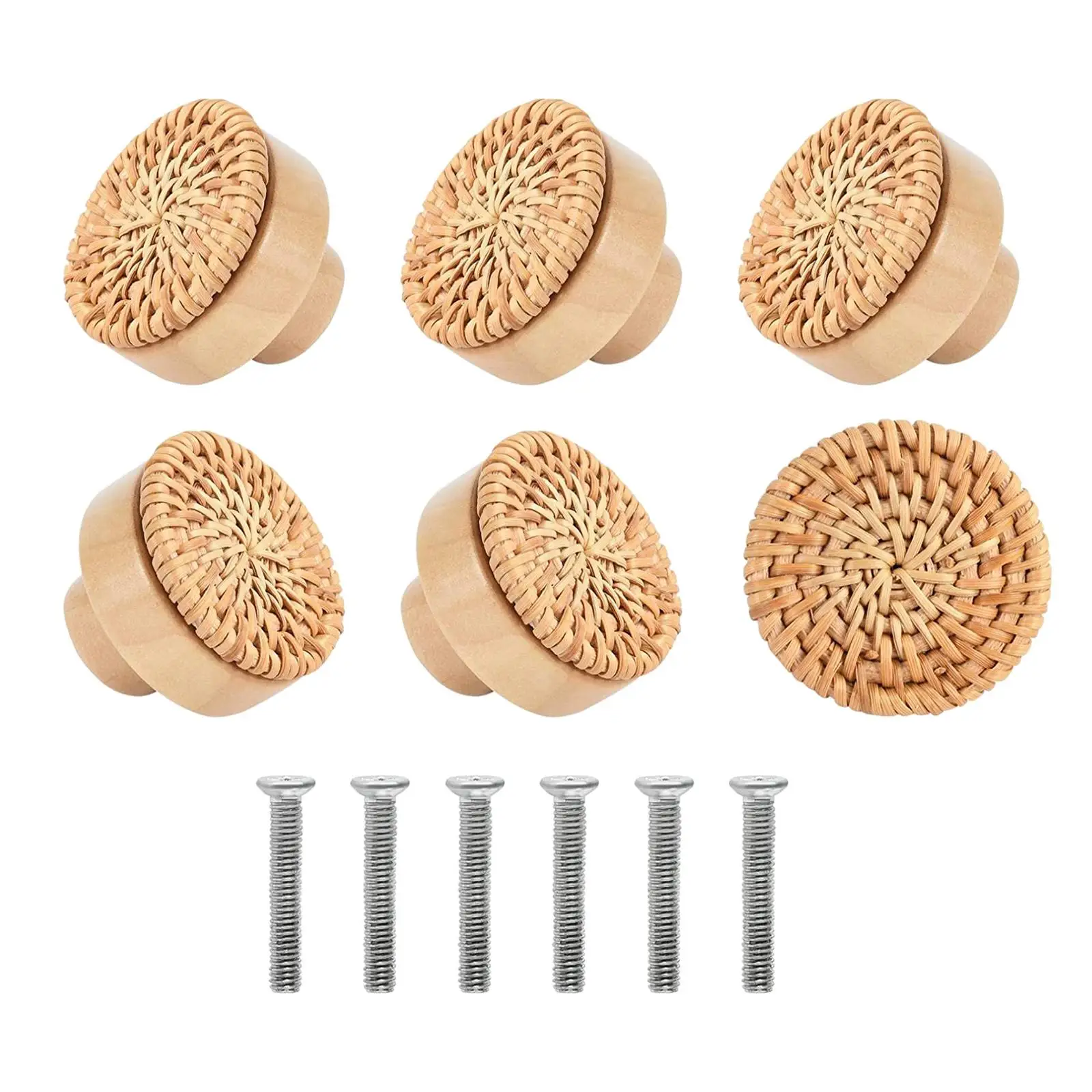 

6x ручки из ротанга для ящиков, легкая в установке деревянная ручки в стиле бохо для шкафа, ручки для ящиков для шкафа, искусственный Декор шк...