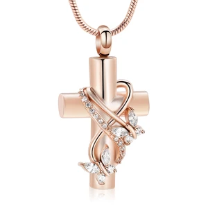 Hot Sale Cross Butterfly Women Girls Necklace Charm Gold Necklace Pendant Copper Zircon Jewelry Gift