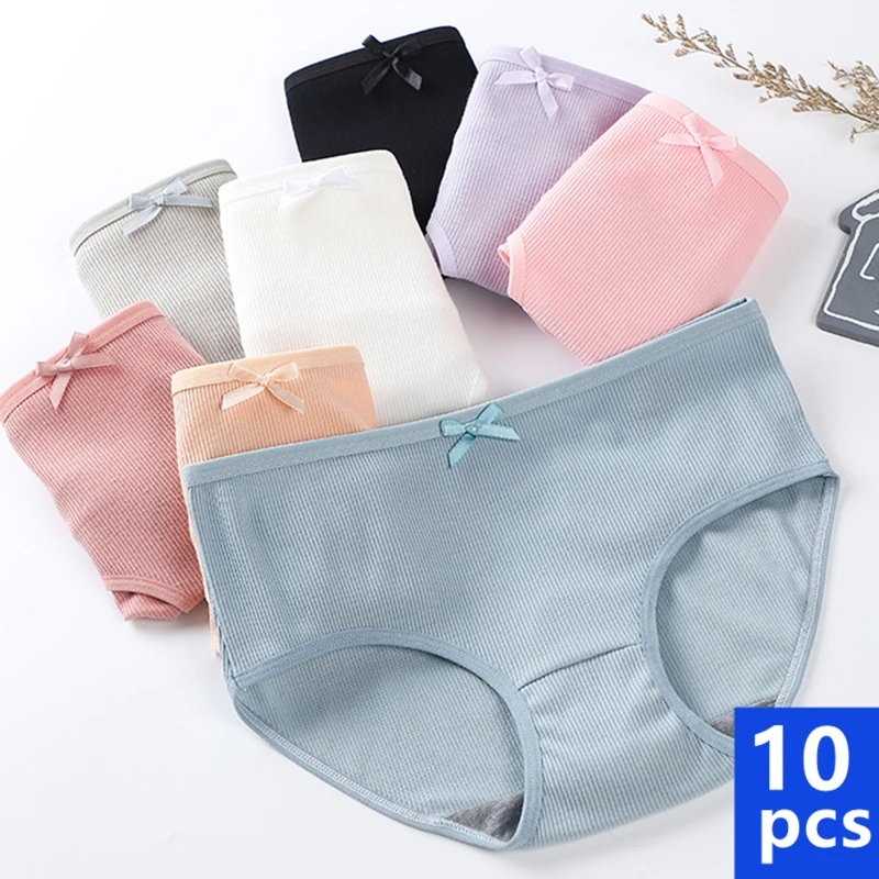 

10PCS Women's Panties Cotton Comfortable Underwear Low Waist Solid Color Briefs Plus Size Female Underpant Panty Lingerie XXL