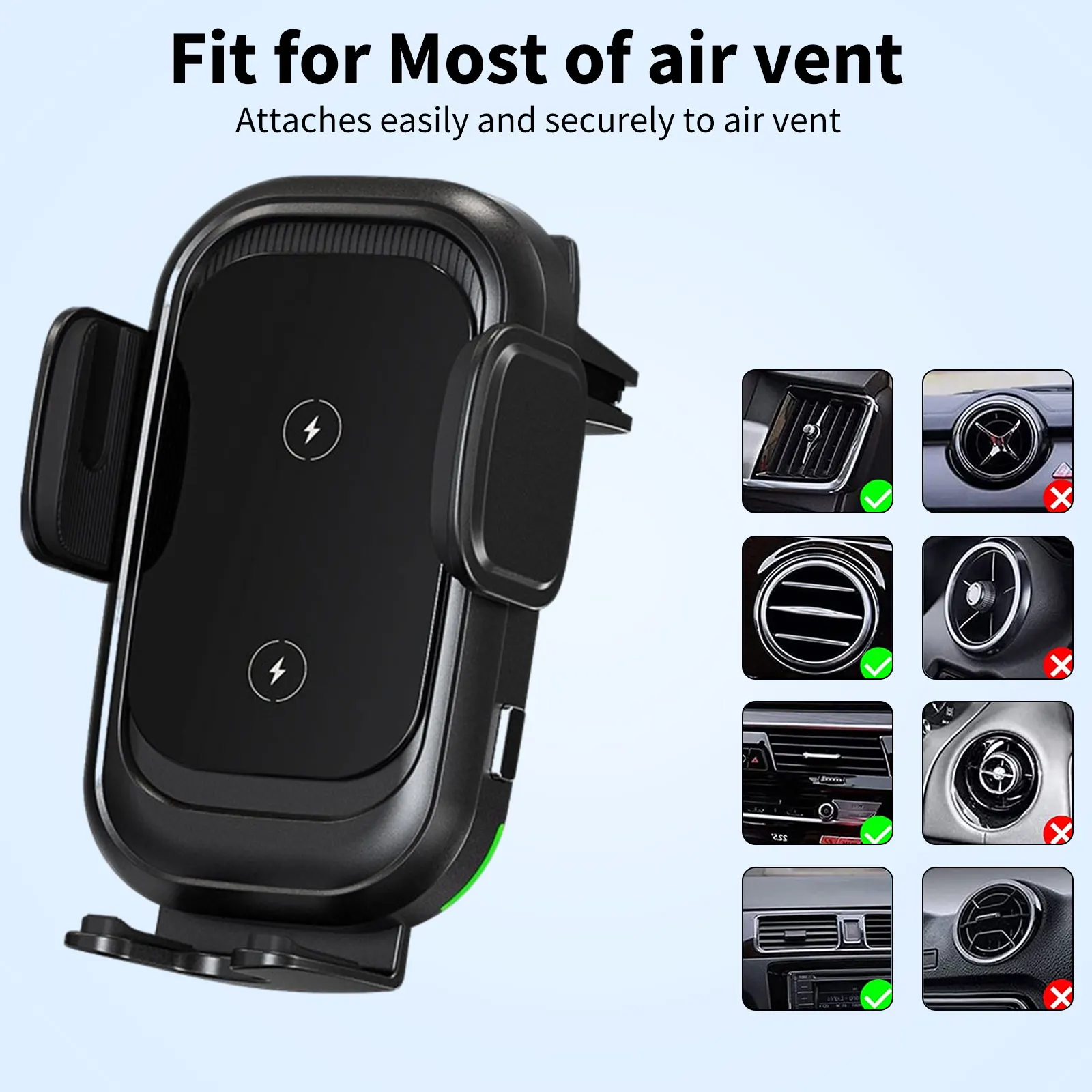 

Dual Coils Wireless Car Charger - Car Air Vent Mount Fast Charging Holder