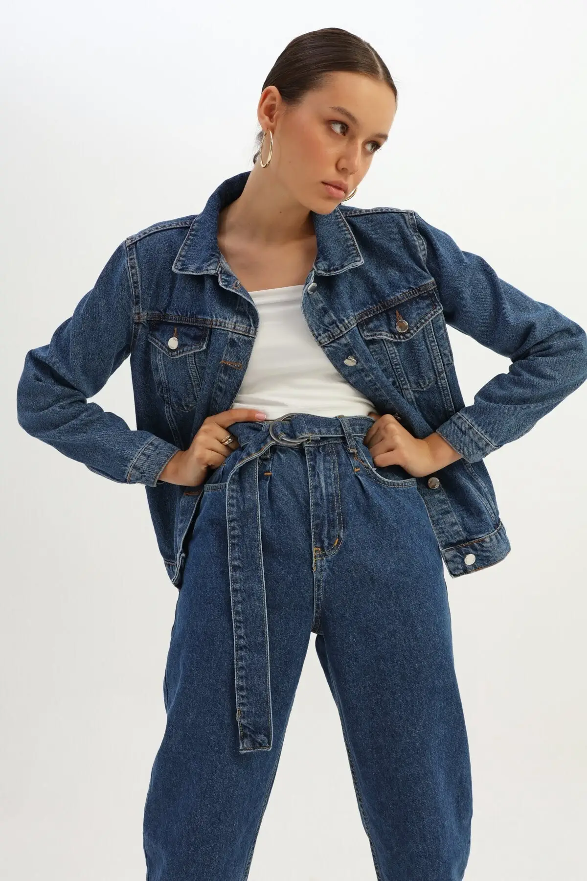 

Women's Fashion Denim Jacket Coat Jeans Jacket With Pockets Blue