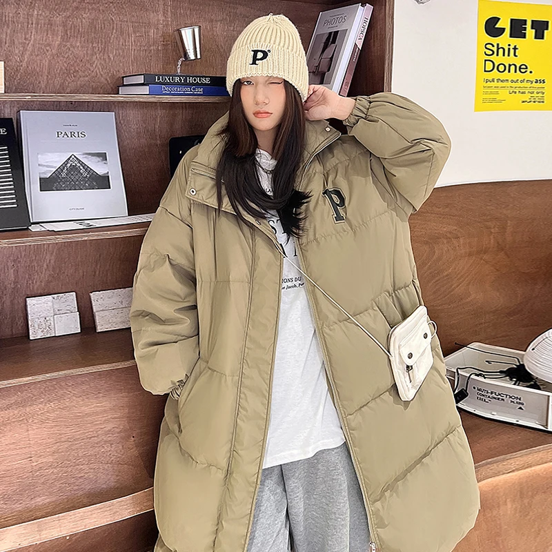 

Winter Thicken Warm Jacket Long Down Cotton Parkas Women 2022 Korean Fashion Loose Preppy Style Loose Harajuku knee-High Coats