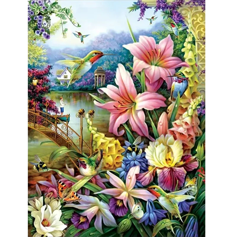 

DIY 5D Bird Diamond Painting Set Hummingbird and Flower Diamond Embroidery Mosaic Art