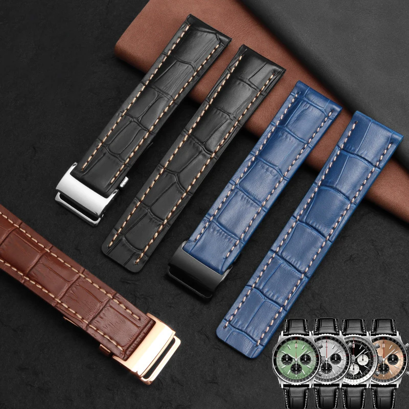 Фото Ремешок из воловьей кожи для Breitling Tag Heuer 22 мм 24 мм, черный, синий, из натуральной кожи, цепочка для часов, сменные аксессуары №1