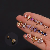 1piece korean fashion piercing stud earrings for women fashion jewery cute color zircon earring christmas gift for women