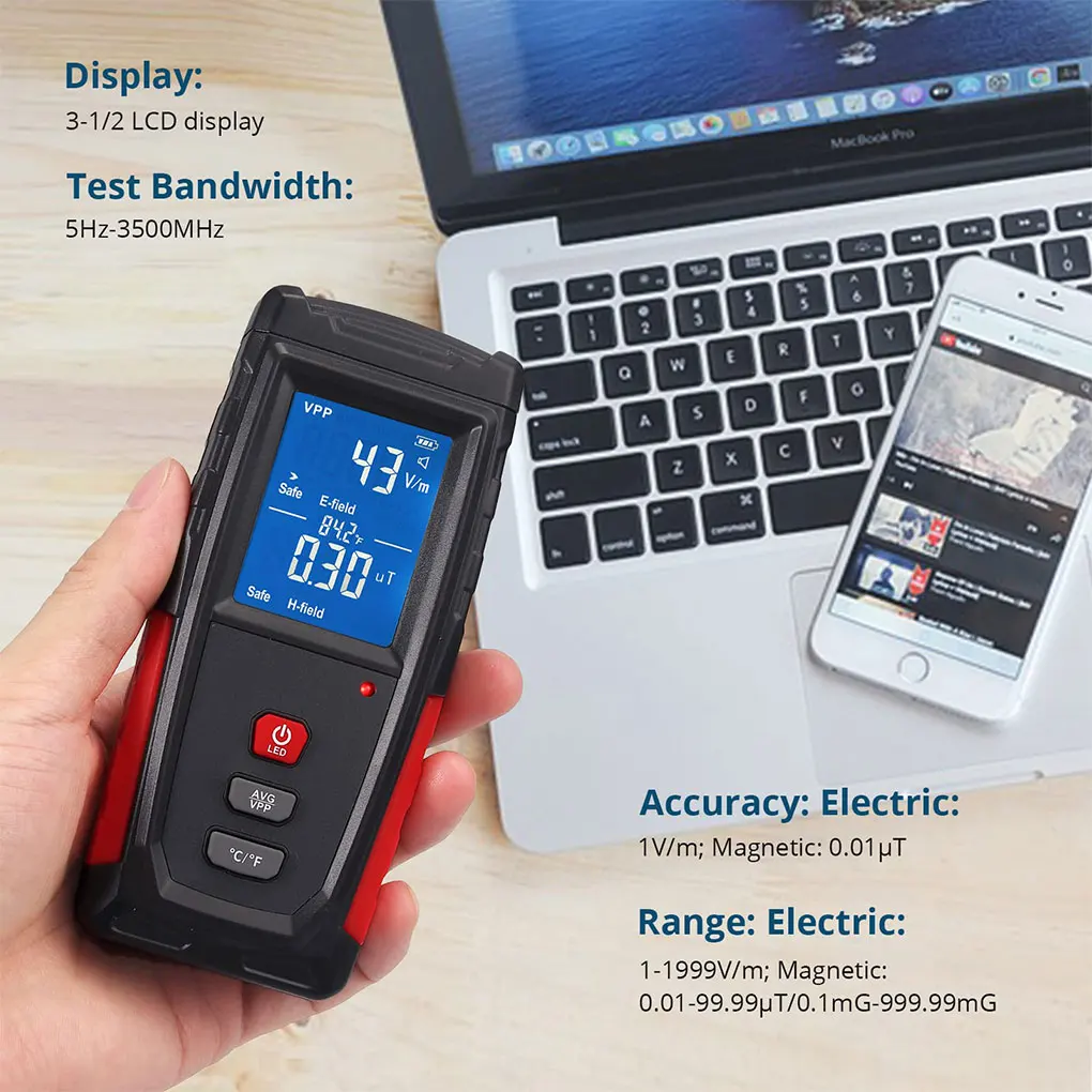 

EMF Clear Display For Levels Radiation EMF LCD Display Easy Testing Detector Meter For Magnetic Radiation Testing
