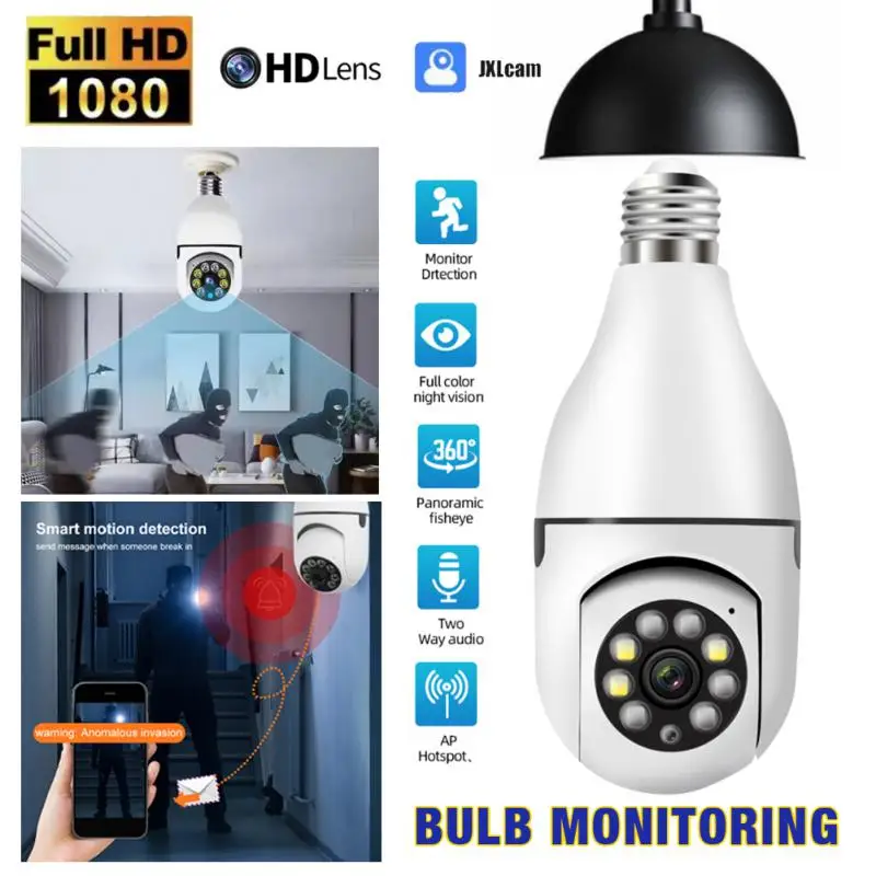 

360 Rotate Light Bulb Camera Wifi Full Color Night Vision PTZ Auto Tracking IP Camera Two Way Audio Smart Home Security Camera