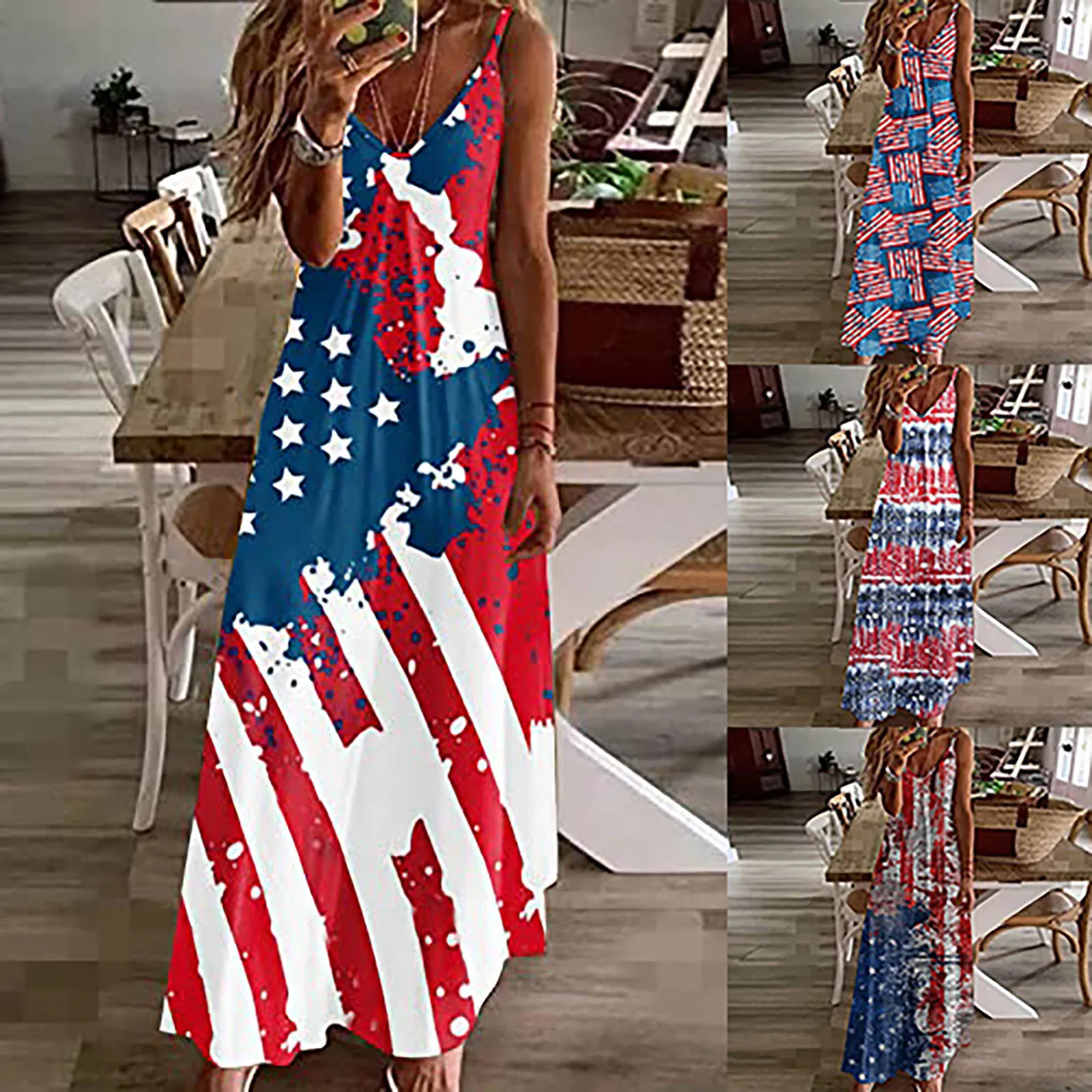 

Clothes For Women Casual Independence Day Printed Suspender Dress Sling Printed Pattern Pullover Sleeveless Slim Dress Vestidos