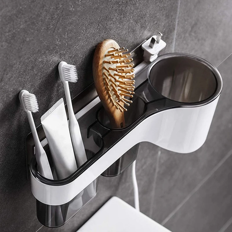 

Wall Mounted Hair Dryer Holder With Organizer Cup,Styling Tools Storage Rack Organizer For Bathroom Washroom