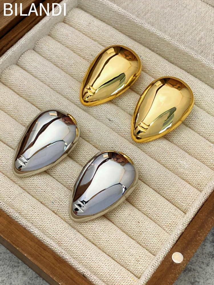 

Bilandi Fashion Jewelry 925 Silver Needle Shiny Smooth Metal Teardrop Earrings for Women Girl Gift Ear Accessories