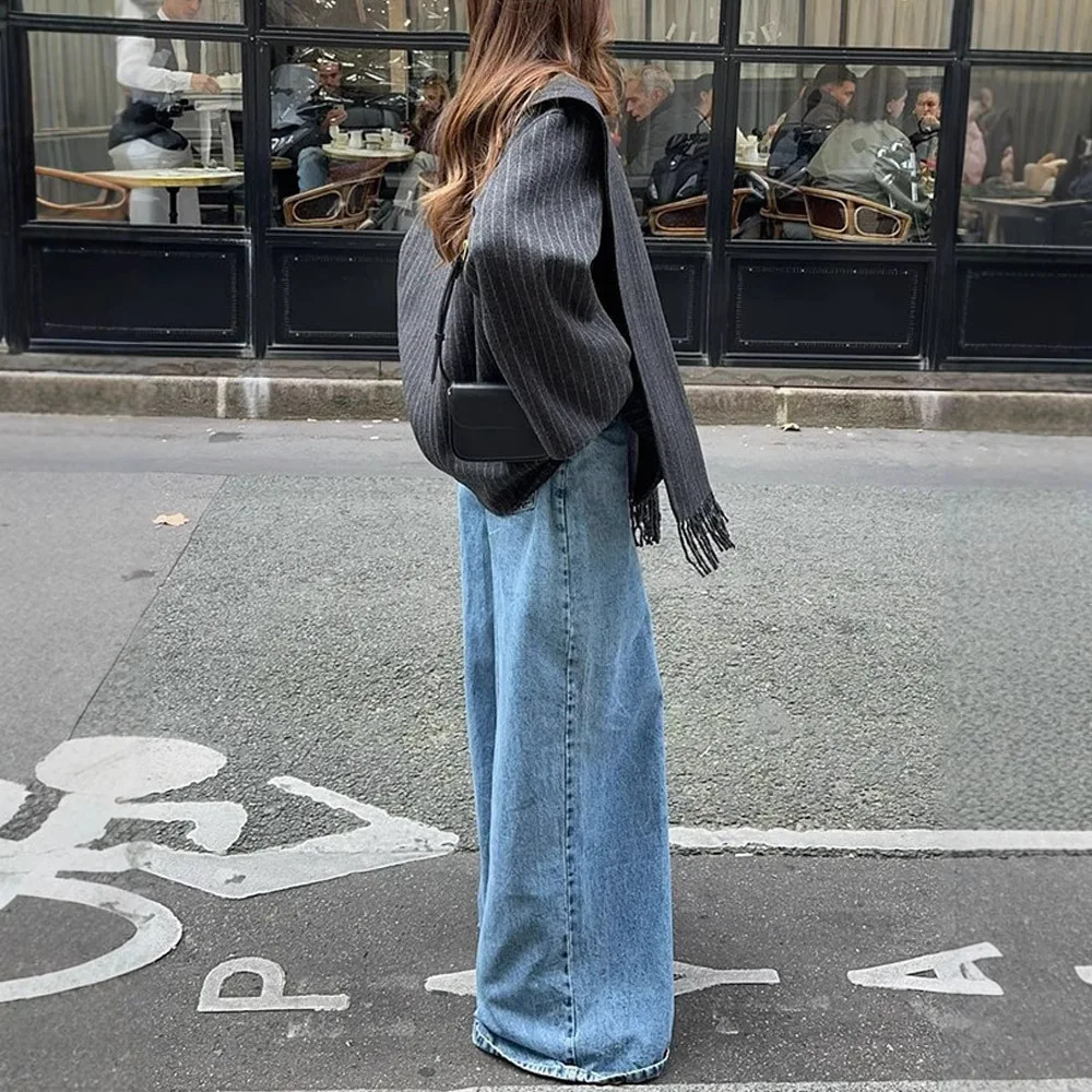 LGRQ 2024 новая зимняя модная женская одежда шарф в полоску однобортная шерстяная