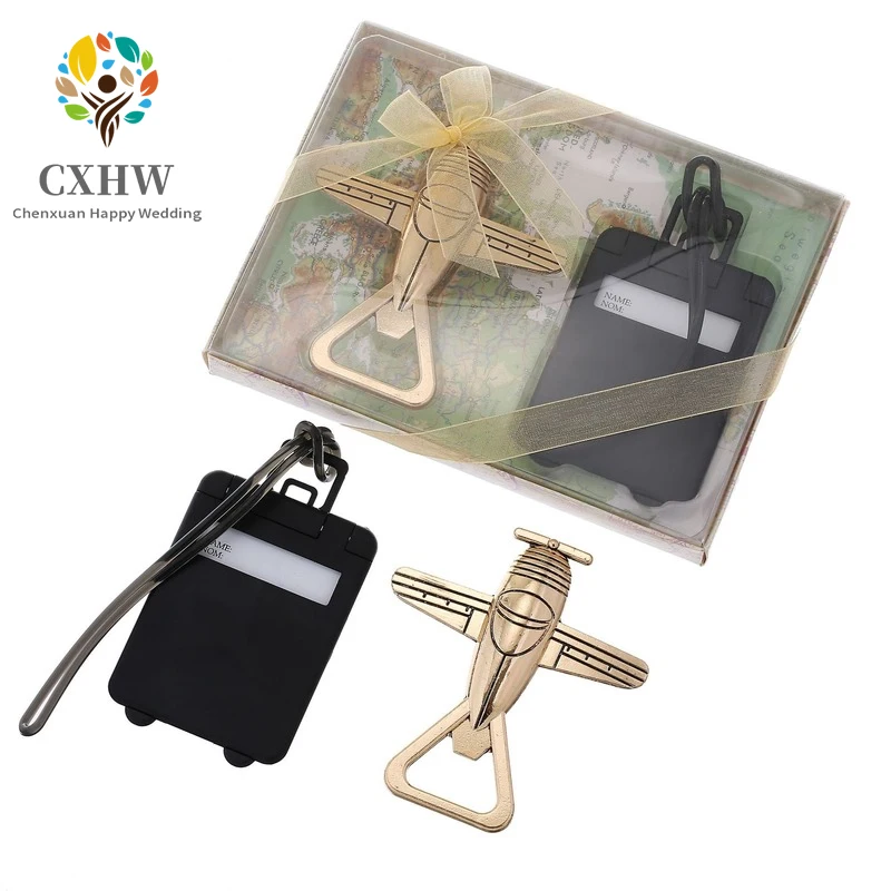 

1 Unit Package Beer Opener Funny Wedding Souvenirs for Guests Plane Bottle Openers with Name Luggage Tags Design Party Gifts