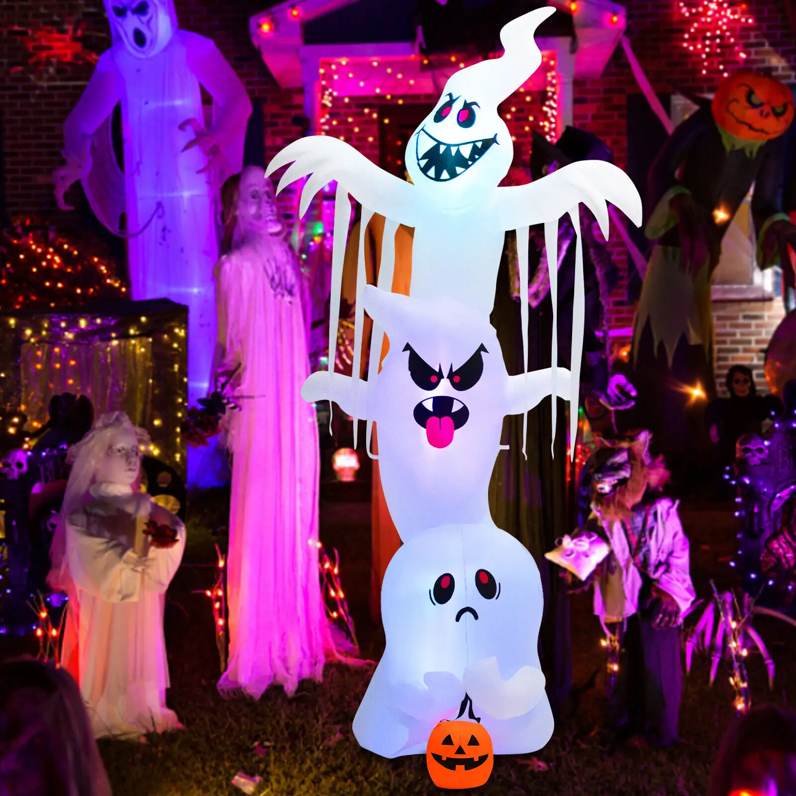 

Costway 10 ft Inflatable Halloween Overlap Ghost Giant Decoration w/ Colorful RGB Lights