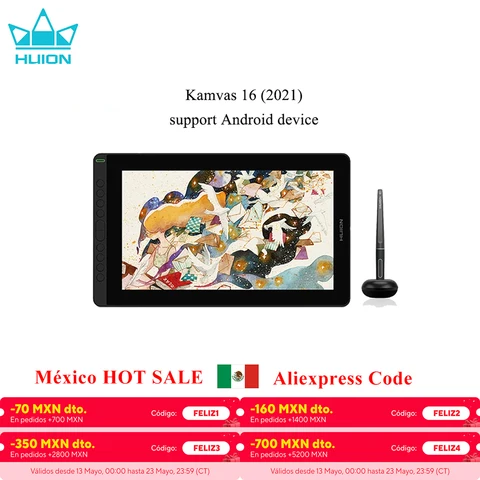 Графический планшет HUION KAMVAS 16 2021 для рисования, графический планшет для рисования с экраном, полноламинированный стилус с экраном 15,6 дюйма, стилус без батареи для Mac Linux