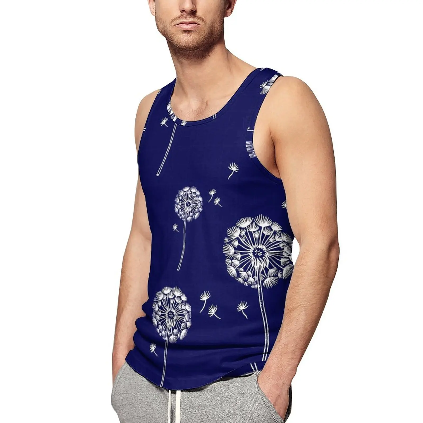 

Летняя майка с одуванчиком и цветами, синие и белые тренировочные топы, мужские жилеты без рукавов, большой размер