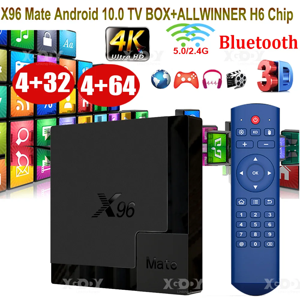 

Приставка Смарт-ТВ X96 Mate, Android 10, Allwinner H616, 4 ядра, 4 + 32/64 ГБ, 2,4/5,0 ГГц, Wi-Fi