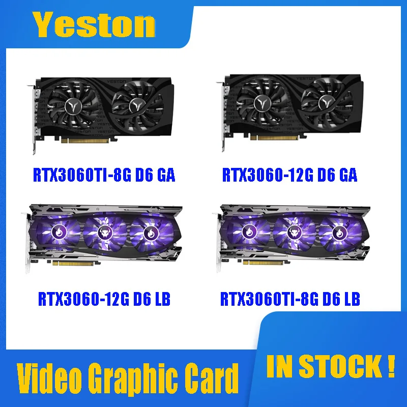 Yeston RTX3060TI-8G D6 LB Graphics Card 256bit/GDDR6 Video Cards With 3 Fans Efficient Heat Dissipation placa de vídeo Cooling