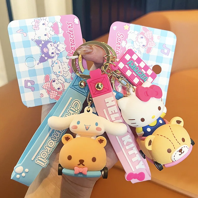 

Kawaii Sanrio Anime My Melody Cinnamoroll Car Pendant Hello Kitty Kuromi Cute Cartoon Silica Gel Keychain Gift for Couple
