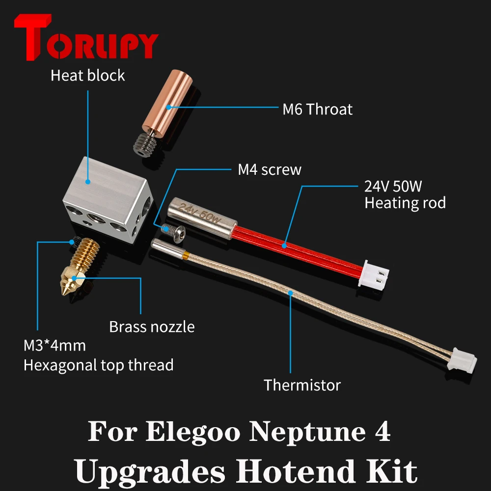 

Модернизированный комплект Hotend для медного металлического нагревательного блока Elegoo Нептун 4, латунная насадка, нагревательный стержень, Термистор для 3D-принтера