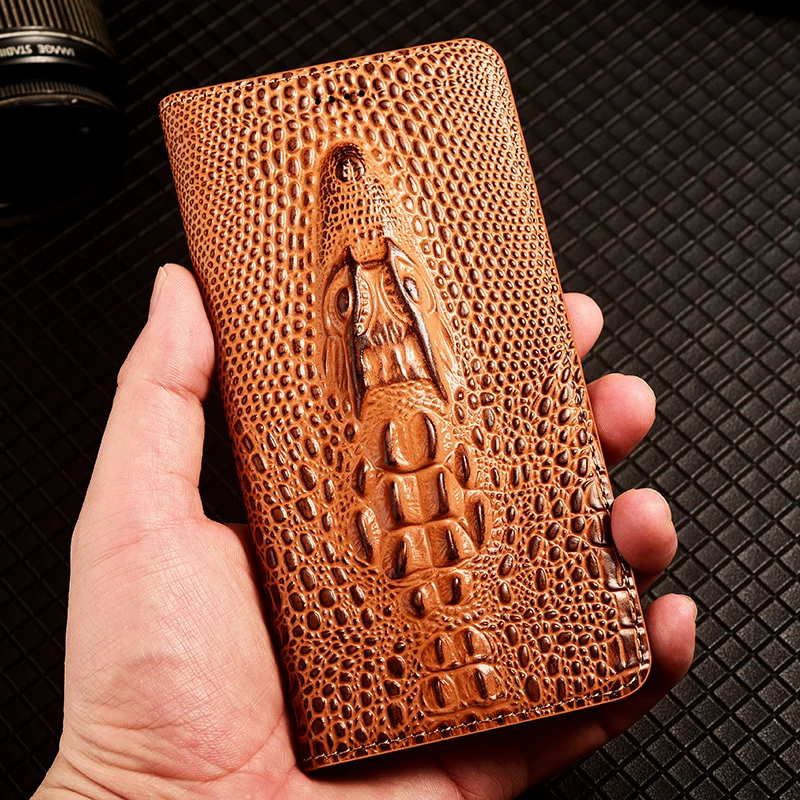 

Crocodile Head Genuine Leather Case For Xiaomi Poco m2 m3 m4 m5 m5s Pro 4G 5G 3D Business Phone Cover Cases