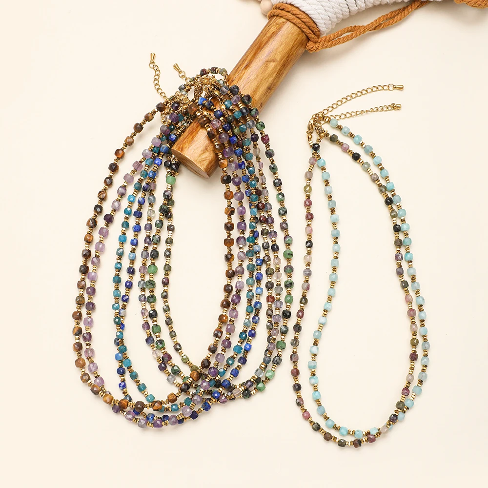 Ожерелье ZMZY с ограненным аметистом 4 мм Женское из натуральных камней и бисера