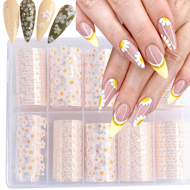 

4*100cm Designer Logo Nail Transfer Foils Wholesale Holographic Luxury Brand Manicure Laser Art Decoration Sunflower Wrap Decal