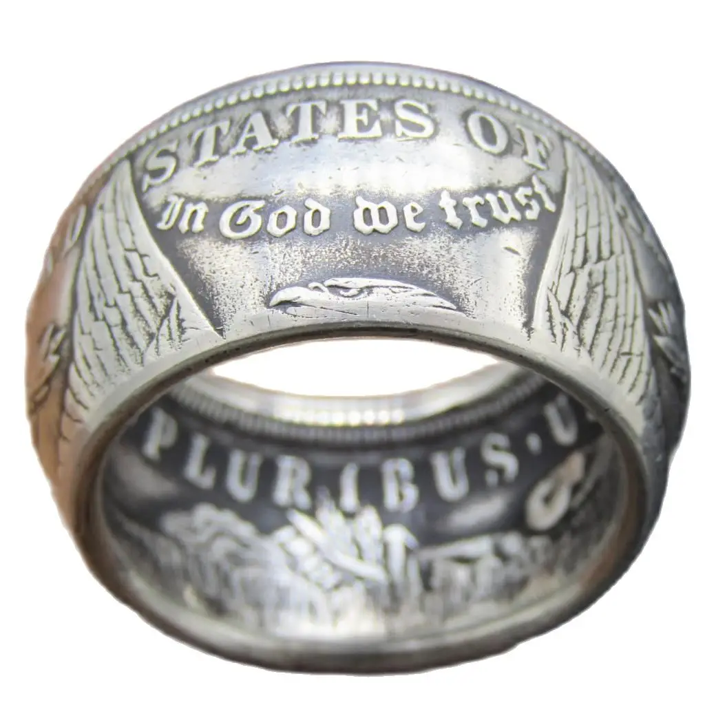 Кольцо из серебра 90% пробы с монетами в виде доллара Моргана США 1921D, блестящее, ручной работы, размер США 8-16, индивидуальная Дата