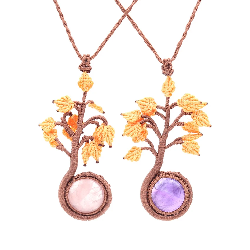 

YJXP натуральное круглое хрустальное ожерелье веревочная обертка кабошон кулон ручной работы оплетка дерево Исцеление Кристалл Летний стиль очаровательные ювелирные изделия