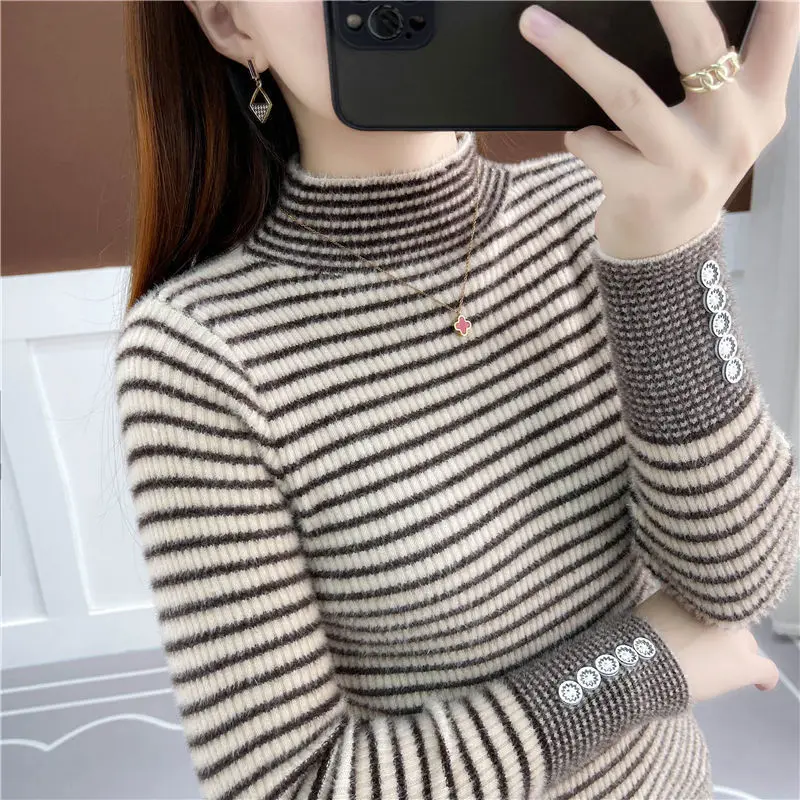 

Winter Sweater Women Elegant Thicken Velvet Slim Fit Warm Fashion Long Sleeve Female Casual Woman Sweaters Pullovers V20