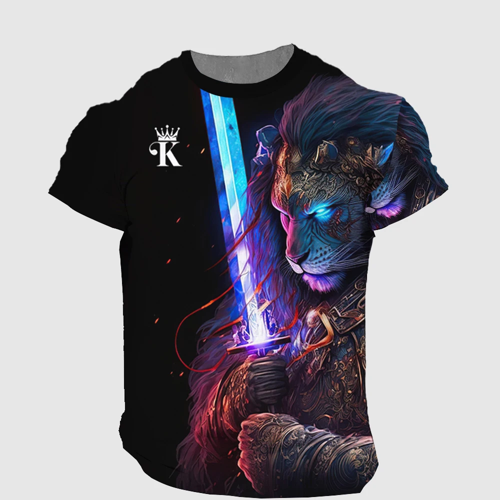 

2023 T-Shirt For Men Animal Warrior Printed Men Clothing Fierce Beast Pattern Loose Oversized-Shirts Summer Street Designer Tees