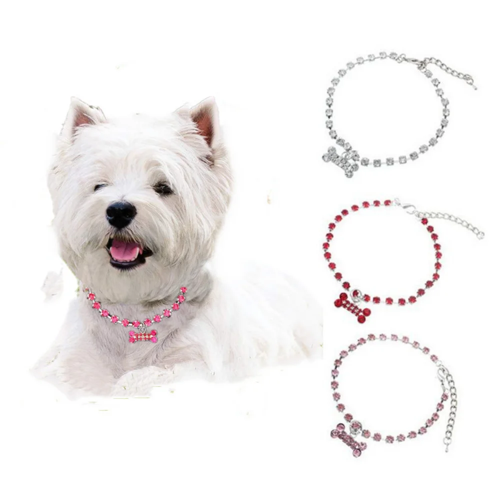 

Exquisite Diamond Cat Necklace Pet Collar Adjustable Rhinestones Collar with Zircon Bone Pendant Jewelry Luxury Pet Accessories