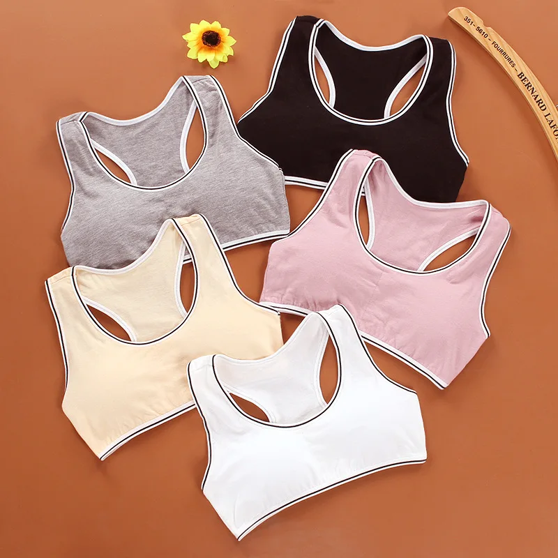 

1PC Solid Color Young Girls Underwear For Sport Wireless Small Training Puberty Bras Undergarment Clothes Cotton Girls Bras