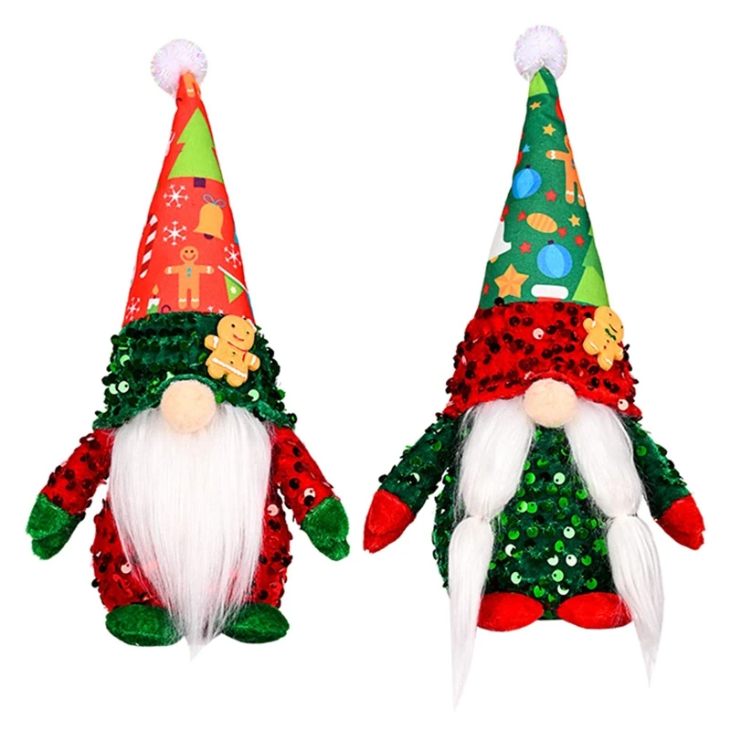

2Pcs Christmas Gnome Plush Decorations Gingerbread Handmade Tomte Christmas Gliiter Home Tabletop Elf Gnomes Decor Fabric + PVC