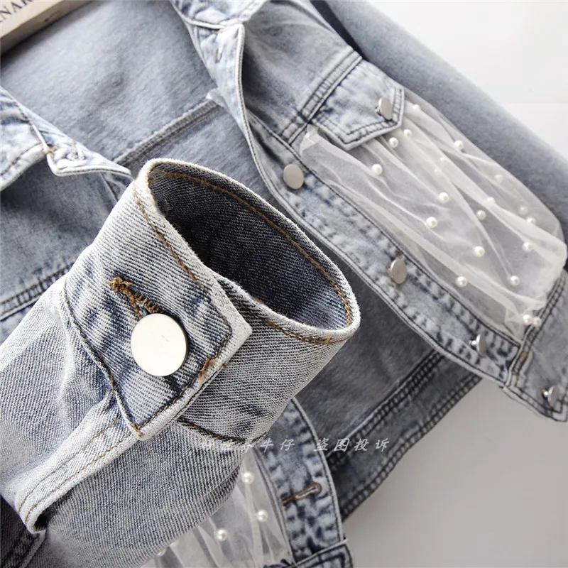Винтажная светло-голубая сетчатая джинсовая куртка с бисером женская ковбойская