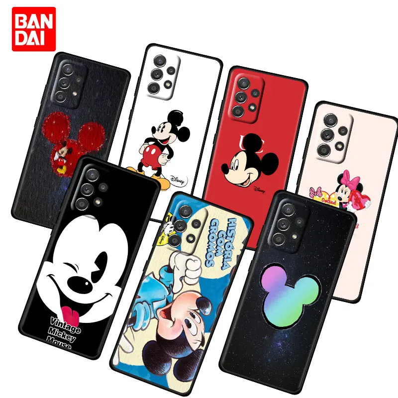 

Vintage Mickey Mouse Case for Samsung Galaxy A03 A13 A31 A50 A51 A52 A30 A70 A71 A32 Note 20 Ultra 5G Black Silicone Funda Cover