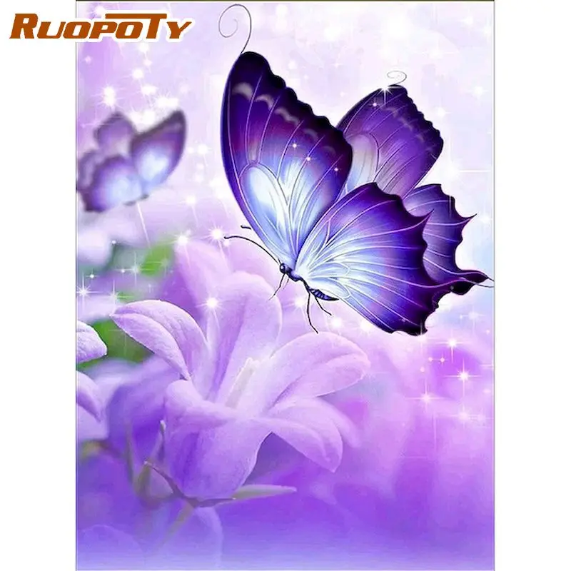 

RUOPOTY DIY Pictures By Number Butterfly Flower Kits Home Decor Painting By Numbers Animal Drawing On Canvas HandPainted Art Gif