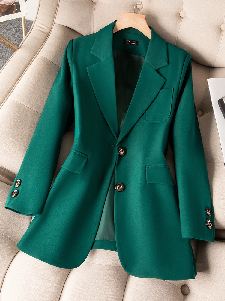 

Women Solid Formal Blazer Coat Female Blue Black Green Long Sleeve Single Breasted Straight Jacket For Office Ladies Work Wear