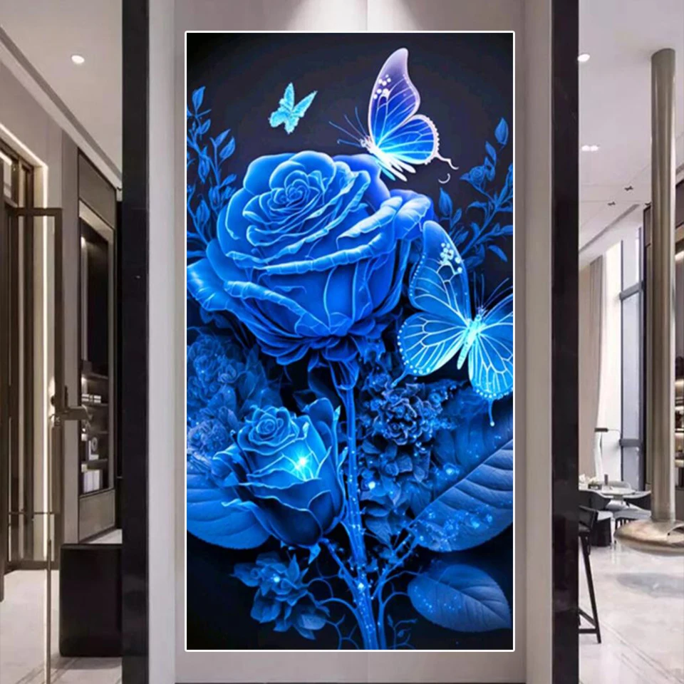 

Большая Алмазная картина с голубыми розовыми бабочками, новинка 2023, алмазная вышивка 5D «сделай сам», полная Алмазная мозаика, искусство, картина, декор