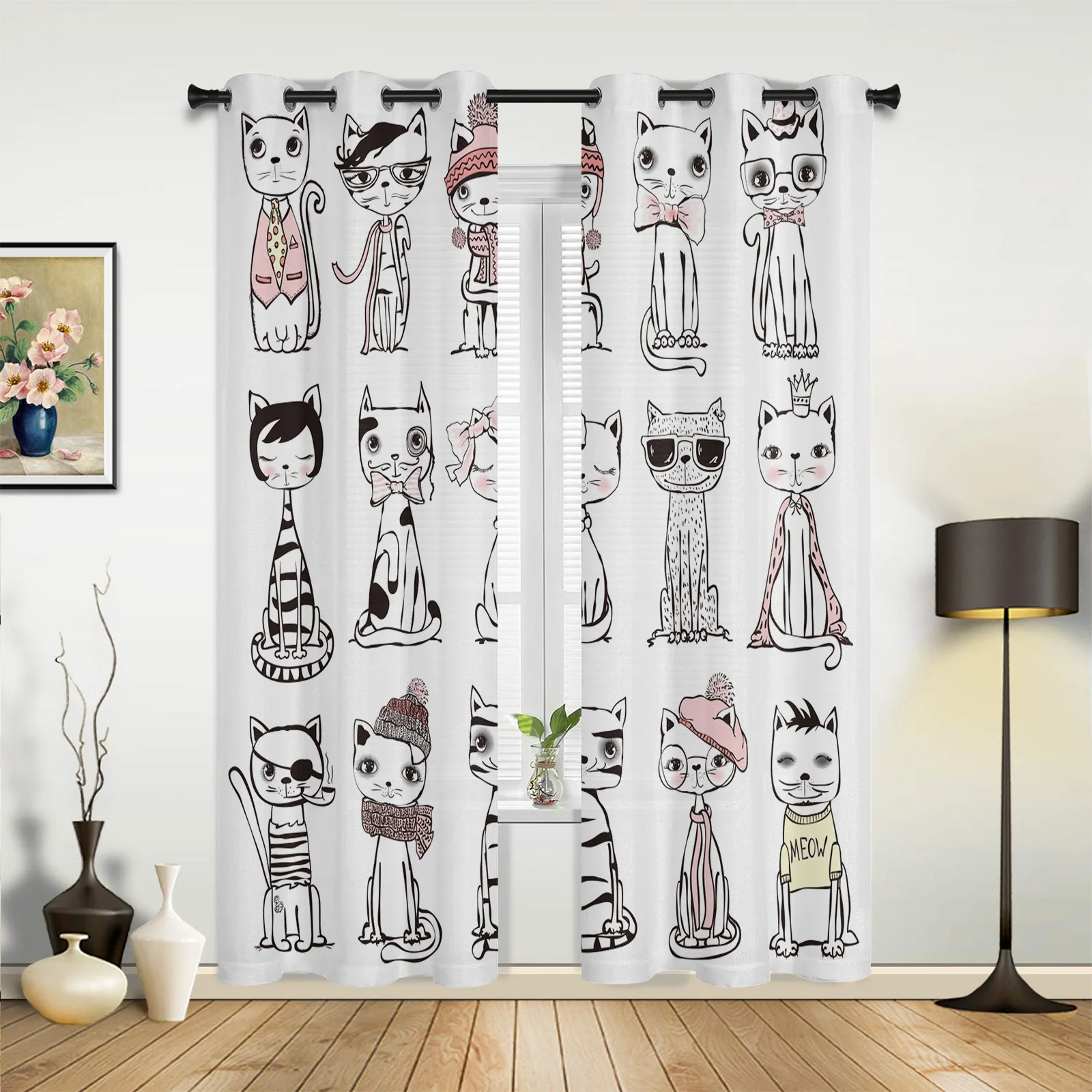 

Cartoon Cat Kitty Curtains for Bedroom Living Room Drapes Kitchen Children's Room Window Curtain Modern Home Decor