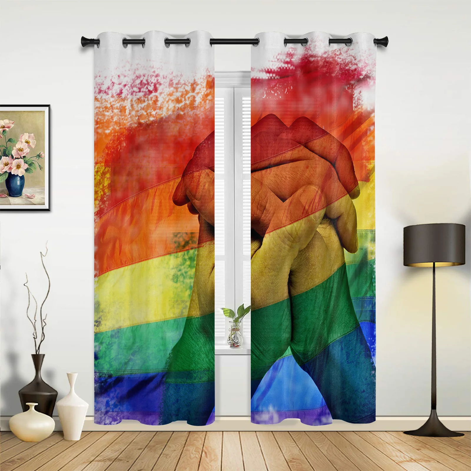 

3D Rainbow Hand Pride Curtains for Bedroom Living Room Drapes Kitchen Children's Room Window Curtain Modern Home Decor Cortains
