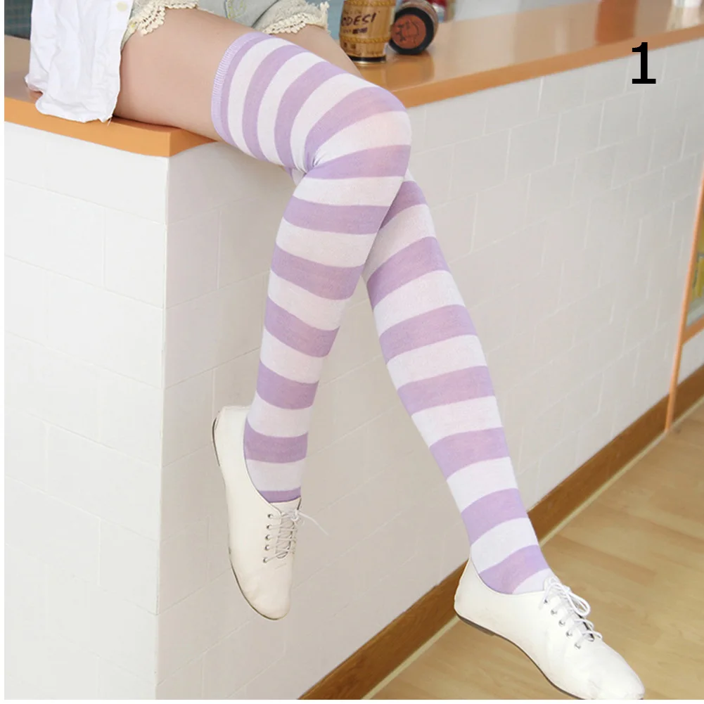 

Women's Thigh High Socks Spring Striped Over The Knee Slim Leg Stockings Fashion Multicolor Striped High Socks For Ladies