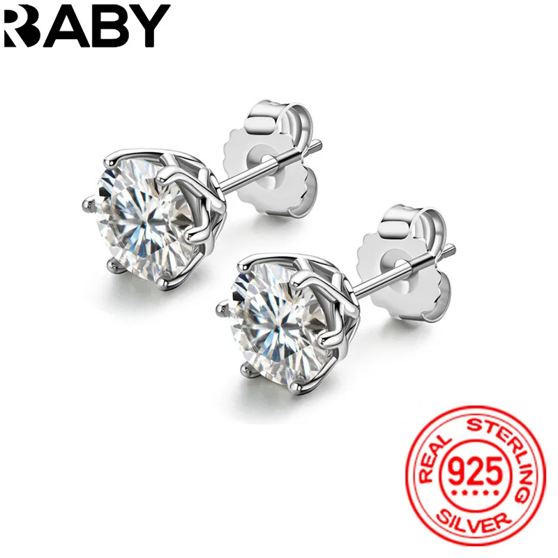 

URBABY 1ct 6.5mm D VVS1 Moissanite Earring 925 Sterling Sliver Classic 6 Claws Round Ear Studs Earrings for Woman Fine Jewelry