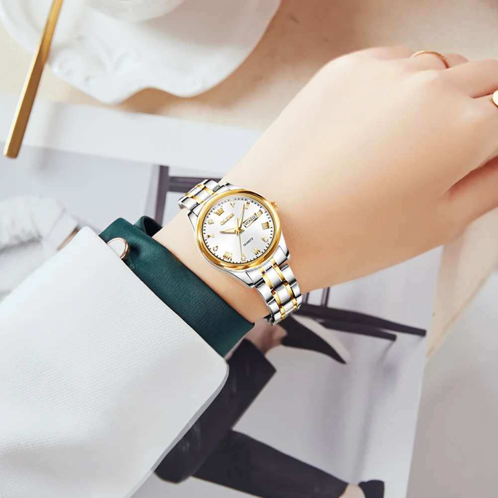 OLEVS Women Wrist Watch Original Watches for Ladies Waterproof Stainless Steel Luxury Quartz Woman Wristwatch Gold reloj hombre