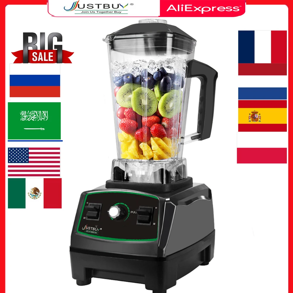 

EU/UK Plug 3HP 2200W Heavy Duty Commercial Grade Timer Blender Mixer Juicer Fruit Food Processor Ice Smoothies BPA Free 2L Jar