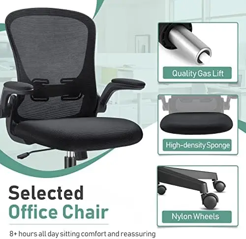 Эргономичное офисное кресло настольное с откидными подлокотниками Сетчатое