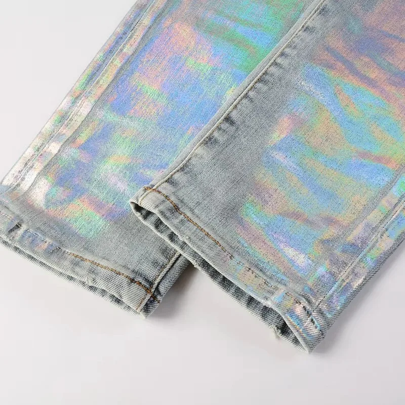 Модные брендовые джинсы высшего качества верхнее уличное покрытие серебряные