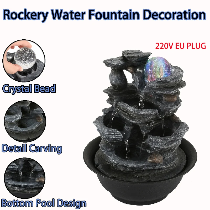 

Tabletop Water Fountain Indoor Waterfalls Fountains with Colored LED Light Office Feng Shui Ornament for Study Living Room