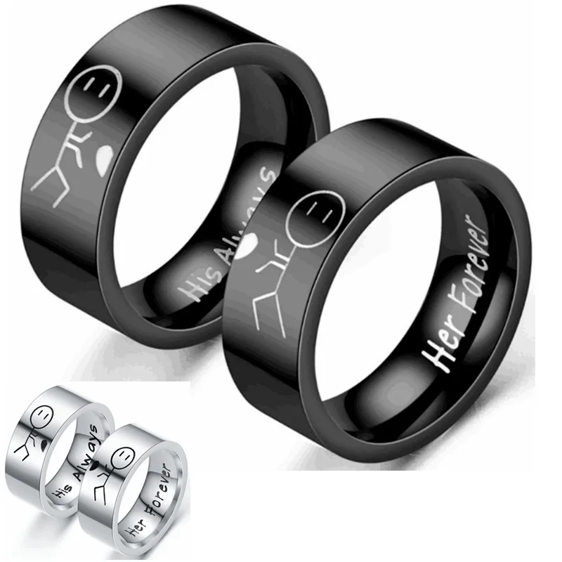 

European and American Hip Hop Couple Titanium Steel Pair Ring New Minority Design Sense Black Jewelry Headwear Wholesale
