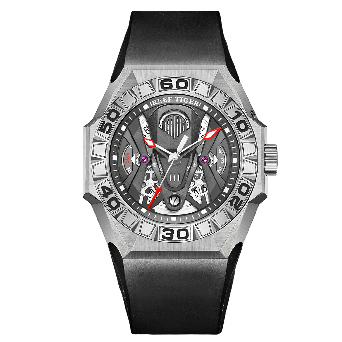 

Reef Tiger Men Automatic Watch,Mens Wrist Watches Luxury Dive 200M Waterproof Mechanical Wristwatch Sekelton Luminous Sapphire
